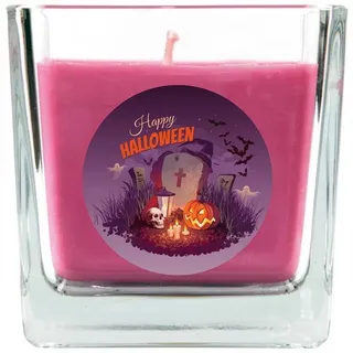 HS Candle Duftkerze (Dekokerze, 1-tlg), Halloween - Kerze im Bonbon Glas, Ideale Herbstdeko lila Ø 8 cm x 8 cm x 8 cm x 8 cm