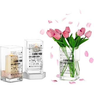 Hewory Mama: 3er Eckige Blumenvase Mordern Glasvase Deko Vasen Hochzeit Tischdeko, Große Vase Glas Geschenke zum Muttertag, Glasvasen Geschenk für Freundin Oma Geschenk