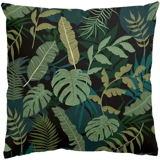 DEKOKISSEN Dschungel Blätter auf Schwarz 50/50 cm