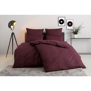 Bettwäsche BRUNO BANANI "Jassen in Gr. 135x200 oder 155x220 cm" Gr. B/L: 135 cm x 200 cm (1 St.), B/L: 80 cm x 40 cm (1 St.), Biber, schwarz (bordeaux, anthrazit) Bettwäsche 135x200 cm moderne aus Baumwolle, mit Streifen-Design