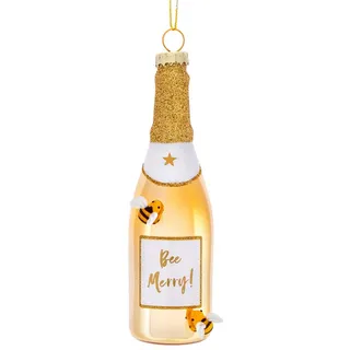 Baumschmuck goldene Champagner Flasche mit Biene - Bee Merry Gold Champagne Baumkugel, Weihnachtsdeko, Christbaumkugel, Imker