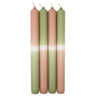 INNA-Glas Tafelkerze Dip Dye Stabkerzen LISSITA, 4 Stück, lachs-hellgrün, 25cm, Ø2,3cm, 11h bunt