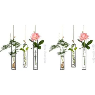 Famanu Wandvase Set mit 6 Gläsernen Vasen - Schwarze Metallhalterung