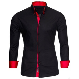 Reslad Langarmhemd Reslad Herren Langarm Hemd Alabama RS-7050 Doppelkragen Kontrast Männer Hemden rot|schwarz