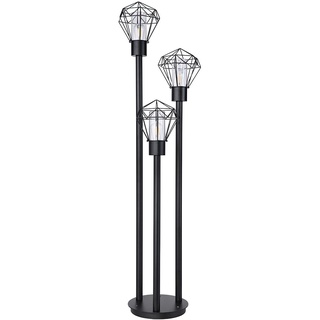 Stehlampe Wegeleuchte Außenstehleuchte Retro Gitter Standleuchte 3 flammig, Edelstahl Metall schwarz, Kunststoff klar, 3x E27, LxH 44x2x170 cm