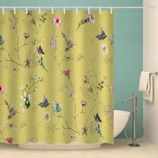 RFFLUX 3D Blumen Duschvorhänge 120x180 cm Polyester Retro Blumen Duschvorhang Anti Schimmel mit 12 Haken Anti-Bakteriell Waschbar Wasserdicht Badvorhänge für Badezimmer(Stil 12-11)