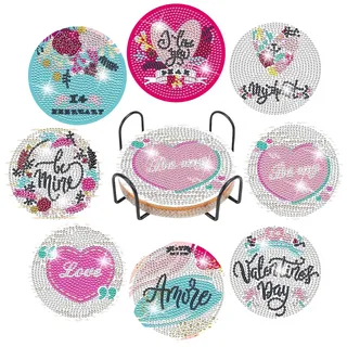 8 Stück Diamond Painting Untersetzer mit Halter, Diamond Painting Erwachsene, Wiederverwendbare DIY Liebe Tassenuntersetzer mit Diamanten und Montagewerkzeuge fur Tassen,Vasen Dekoratio