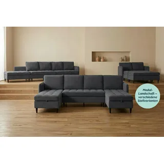 Wohnlandschaft DOREL HOME "LINDHUS, Cord, Modulsofa, verschiedene Stellvarianten", grau (anthrazit), B:254cm H:80cm T:127cm, 93% Polyester, 7% Nylon, Sofas, Wohnlandschaft, Breite als U-Form (254cm) mit Verbindern fixierbar, Recamiere,Stauraum, Topseller