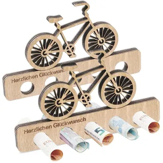 PXBSNB 2 Stück Fahrrad Geschenk, Geldgeschenke Geburtstag Holz, Originelle Spardose Fahrrad, Geldgeschenk für Radfahrer, Deko Geldgeschenk Geburtstag für Frauen und Männer Freunde Familie Liebhaber