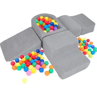 COSTWAY 5 TLG.Schaumstoffbausteine, Riesenbausteine mit Bällebad,Großbausteine, Kletterblöcke Softbausteine XXL, Ohne Spielbälle, Grau Sherpa-S... - Grau