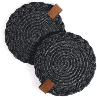 Darido 2er-Set schwarzen Untersetzer aus Gewebter Baumwolle, 15cm, Handgefertigte Tischdeko, Tischsets Abwaschbar, Hitzebeständiger Platzset Rund, Weihnachten und Heimtextilien