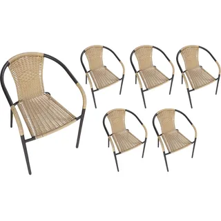LC Garden »Garvista« 6er Set Gartenstühle Braun/Gelb Metall/PE-Rattan Stapelstühle Bistrostühle stapelbar