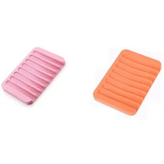 Silikon-Seifenschale, flexibler Seifenhalter für Badezimmer, Küche, 2 Stück (rosa orange)