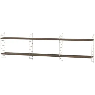Langes Wandregal mit 6 Regalböden aus Holz Walnuss/Beige