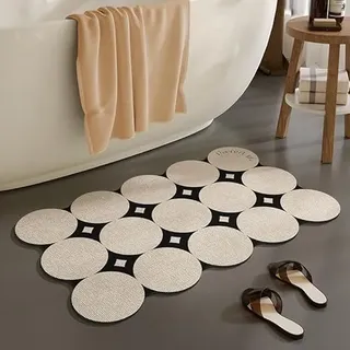 Badezimmerteppich Schwarz Beige Badteppich rutschfest Waschbar,Duschvorleger Schnelltrocknend,Stein Badematte,Diatomite Stone Bath Mat,Super Absorbierende Badvorleger