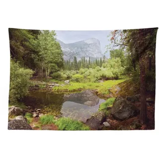 Abakuhaus Wandteppich aus Weiches Mikrofaser Stoff Für das Wohn und Schlafzimmer, rechteckig, Natur Frühlings-Wald Berg grün 150 cm x 110 cm