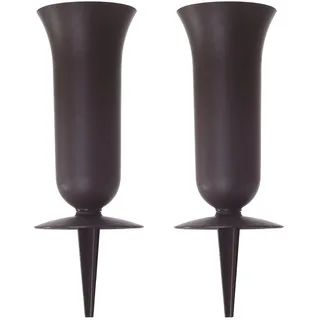 Uanqfegy Dunkelbrauner Grabblumenhalter aus Kunststoff, 2er-Pack – Friedhofsvasen mit Spikes für die sichere Installation von Gedenkstätten im Freien
