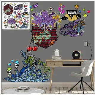 Sunnywall Wandtattoo Graffiti Wandtattoo XXL Set Kinderzimmer Aufkleber bunt Wanddeko bunt