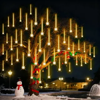 Weihnachtsbeleuchtung Außen,24 Röhren 40 CM 864 LEDs eiszapfen lichterkette außen,Wasserdichte Fallende Regen Lichter mit Haken für Weihnachtsdekoration Festival,Weihnachtsdeko Aussen Warmes Weiß