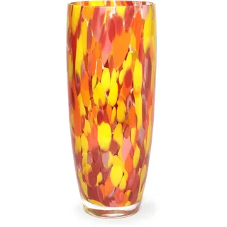Ca D Oro Glasvase im Murano-Stil, orange/gelb, Konfetti-Effekt, mundgeblasen, Kunstglaskristall für Blumen, Raumdekoration und Tafelaufsatz – Modell AD3