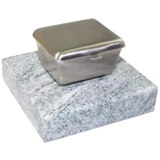 Kunst-Art-Köhl Weihwasserkessel 466 aus Edelstahl montiert auf einem Sockel aus Granit (Wiscont White)