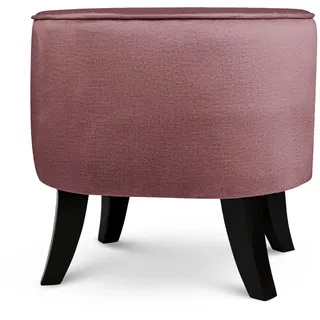 MG Design Ovaler Samt-Hocker 42 x 52 cm in Rosa mit Holzbeinen – Gepolsterter Fußhocker für Wohnzimmer oder Schlafzimmer