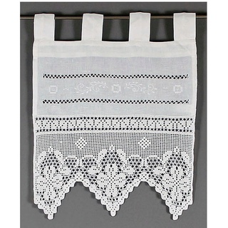 Scheibengardine HOSSNER - ART OF HOME DECO "Traunsee" Gardinen Gr. 100 cm, Schlaufen, 40 cm, beige (creme) Scheibengardinen blickdicht m. Stickerei, Hohlsaum u. Häkelspitze