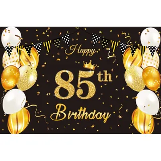 85. Geburtstag Banner, 85. Geburtstag Dekorationen Stoff Stoff Zeichen Plakat Schwarz Gold Hintergrund Deko Photo Booth für 85 Jahre Tisch Mauer Deko Frauen Männer