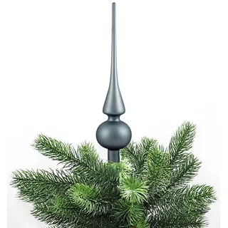 JACK Christbaumspitze Echt Glas 26 x 6 cm Matt Glanz Weihnachtsbaum Spitze Baumspitze Christbaumschmuck Deko, Farbe:Blue Stone Matt