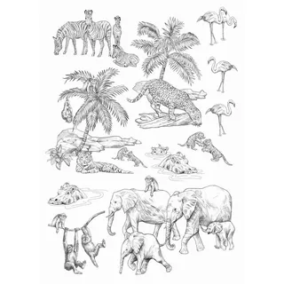 Estahome Wandtattoo Dschungeltiere Schwarz-Weiß 47,5 cm x 66 cm 156106