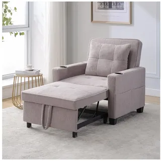 MODFU Schlafsofa Sessel für kleine Räume, Mit Getränkehaltern und USB Anschluss 1 Teile, mit Relaxfunktion grau 87 cm x 40 cm - 84 cm x 174 cm