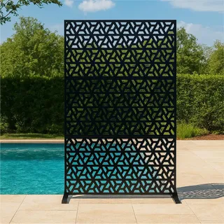 Paravent Outdoor, 120x180cm Freistehender Sichtschutz aus Stahl, Windschutz für Terrasse und Garten, Raumteiler für Indoor und Outdoor, Metall Trennwand mit Ständer - I