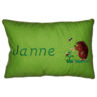 Momelie Grünes Schmusekissen * Kuschelkissen * Igel * mit Namen Bestickt * 25 x 40 cm * SK-gn_0011