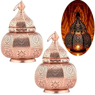 Marrakesch Orient & Mediterran Interior Nachttischlampe 2er Set Orientalische Tischlampe Mahana modern aus Metall in Kupfer, Handarbeit orange
