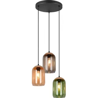 TRIO LEUCHTEN Pendelleuchte "CORK, mehrflammige Hängelampe mit bunten Glasschirmen exkl E27 max 10W", bunt (mehrfarbig, schwarz), 3, H: 150cm, 1 Stk., Leuchten, aus min. 50% Recycling-Material (Glas), Höhe bis 150 cm, Pendelleuchte