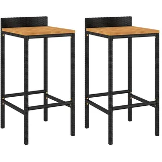 vidaXL Barhocker 2 Stk. Schwarz  Poly Rattan und Massivholz Akazie