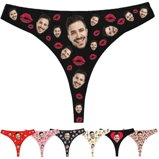 Nirusetty Individuelle Damen-Tangas und Tangas mit Fotogesicht, personalisierte Unterwäsche, Höschen, Hipster-Bikini, individuelle Unterwäsche, lustige Geschenke für Ihre Frau, Freundin, Roter