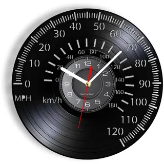 NIUBB Wanduhr 3D-12-Zoll Tachometer Vinyl Record Wanduhr Retro Cafe Racer Tachometer Cut Grammophon Musik Schallplattenuhr Motorrad Racing Biker Geschenk