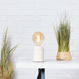 Lightbox Tischlampe im Nature Style - dekorative Tischleuchte mit Schalter - Beton/Seil Natur - 12cm Höhe