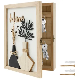 Schlüsselkasten Holz Schlüsselbox mit 6 Schlüsselhaken, Trockenblumen, Schlüssel Aufbewahrung Wand Schlüsselablage Wand Vintage für Eingangsbereiche, Wohnzimmer, Badezimmer und Flure