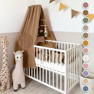 lilimaus Betthimmel Babybett mit Gold Applikation in 12 Farben [inkl. Himmelstange] - Himmel Babybett aus 100% Baumwolle Musselin für Mädchen & Jungen - Himmelbett mit Stange - Kinder Babyzimmer Deko