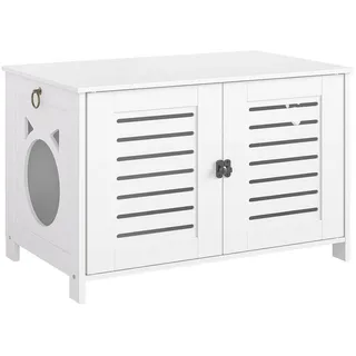 LuxusKollektion Büromöbel-Set Katzenklo Schrank Holz Katzenkopf Türeinstieg 60x45x50cm Weiß