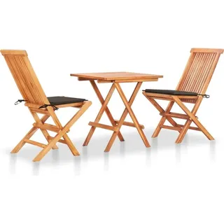 The Living Store 3-tlg. Bistroset mit Taupe Kissen Massivholz Teak - Taupe