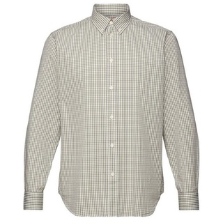 Esprit Langarmhemd Button-Down-Hemd mit Vichy-Muster, 100% Baumwolle grün
