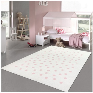 Kinderteppich Kinderteppich weich pflegeleicht rosa Punkte in creme, Teppich-Traum, rechteckig, Geeignet für Fußbodenheizung, Schmutzabweisend rosa|weiß 160 cm x 230 cm