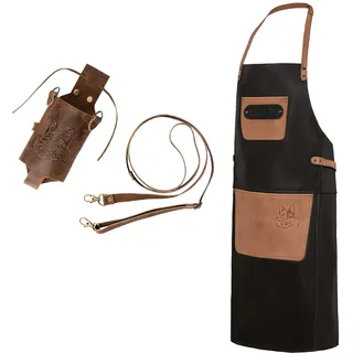Black Forest Fox SET ALPHA Büffelleder Grill Koch & Küchen Schürze + Getränkeholster Holly Holster – Leder Flaschenhalter für Partybecher, Bierflaschen, Getränkedosen – ALPHA SET 1 - oz