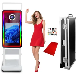 VANYA Magic Mirror Tragbare Fotobox mit 21,5" Touchscreen, Einstellbarer Beleuchtung, Sofortdruck, Foto-Spiegel-Kabine für Partys, Weihnachten, Hochzeiten (White, Photo Booth)