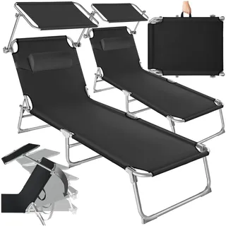 Tectake tectake® 2er Set Gartenliege, klappbar, 4-fach verstellbare Rückenlehne mit Kopfpolster, 190 x 68 x 65 cm