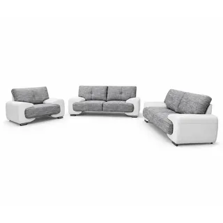 MOEBLO Polstergarnitur LORENTO 3+2+1, (Polstermöbel-Set inkl. kostenloser Lieferung & Montage Ohrensofa 3 Sitzer, 2 Sitzer und Sessel, Wohnlandschaft Sofa Couch Garnitur) grau|weiß