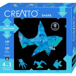 KOSMOS 3522 CREATTO Hai, 3D-Leuchtfiguren entwerfen, 3D-Puzzle-Set für Hai, Tintenfisch, Möwe, Fisch, kreative Zimmer-Deko, 140 Steckteile, 100-tlg LED-Lichterkette